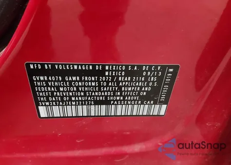 2014 Volkswagen Jetta 2.0L S from USA, damaged, VIN 3VW2K7AJ7EM221275